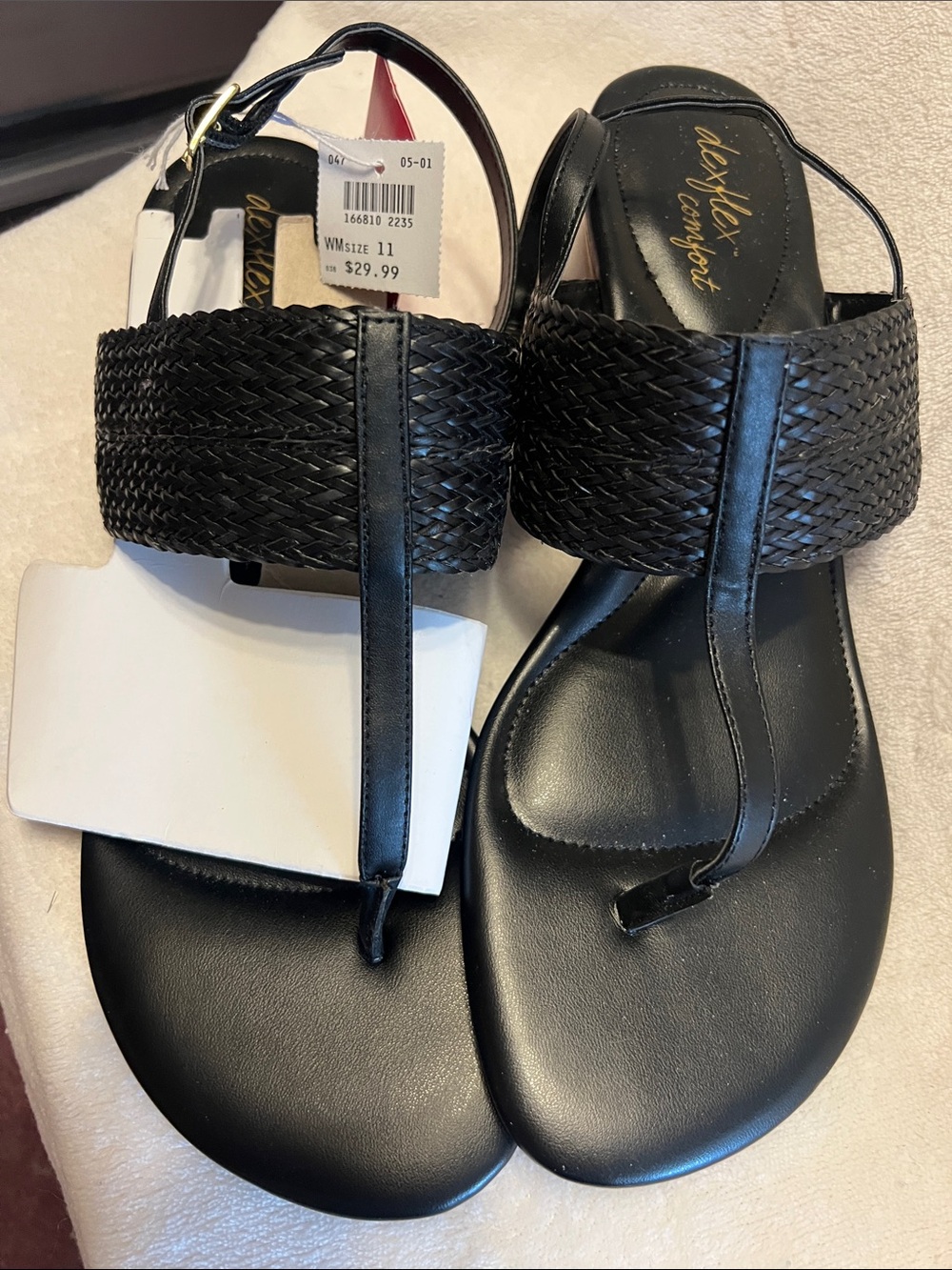 dexflex comfort Black Woven Thong Sandals with Back Strap Detail